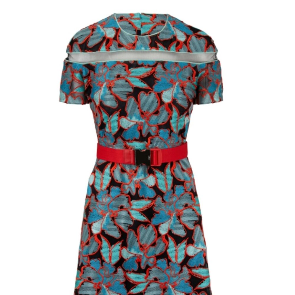 NWOT Fendi Blue & Coral Floral Lace Belted Dress S IT40 $4,821